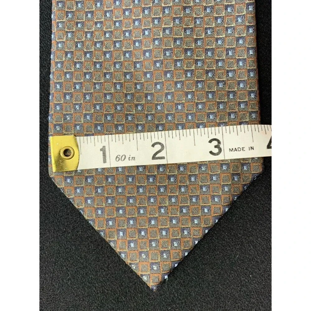 Vtg Y2K Pronto Uomo Handmade Silk Neck Tie Mens Textured Brown Blue Square Tech
